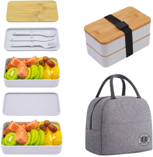 Lunch Box Reutilizável com Tampa de Bambu